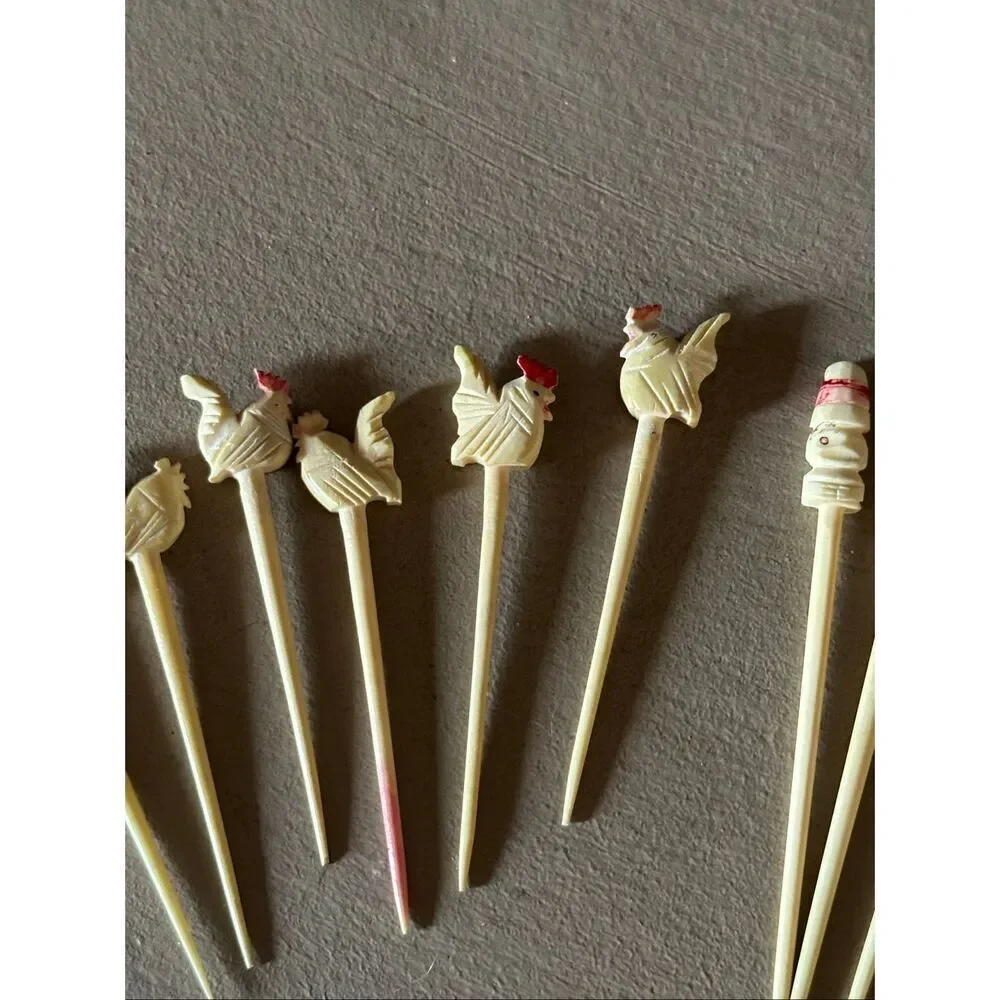 Vintage hand carved cocktail picks
